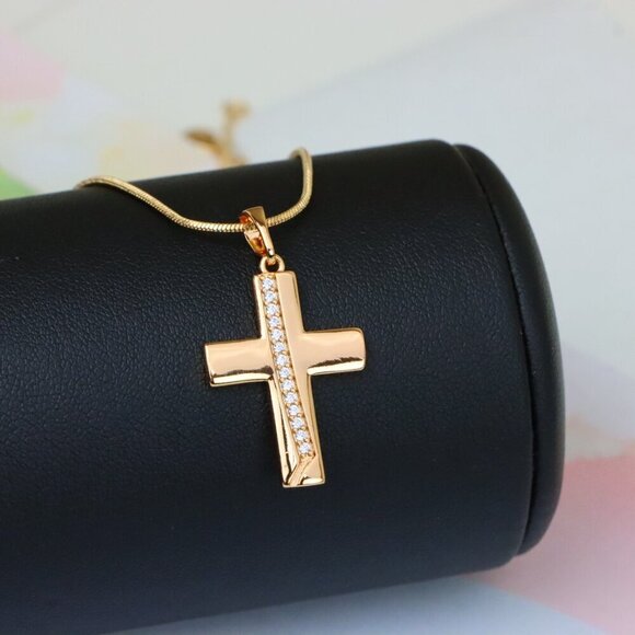 "Rose Gold Cross Pendant with CZ Accents, XPPT1396 - Picture 6 of 13